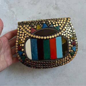 Ramla Handmade Gold Mosaic Studded Mini Crossbody Purse